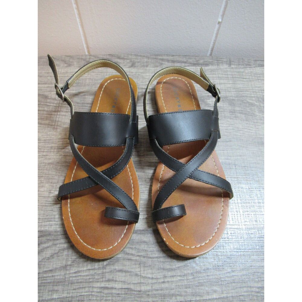 Lucky Brand Black Leather Strappy Sandals Size 6
